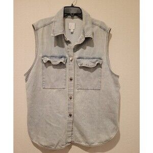 HM H&M Blue Denim Sleeveless Jacket Oversize Waistcoat Pocket Jean Vest women XL